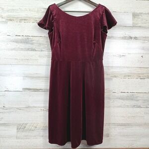 Suite 7 Velvet Dress Womens 10 Burgundy Ruffle Back Cocktail Whimsigoth
